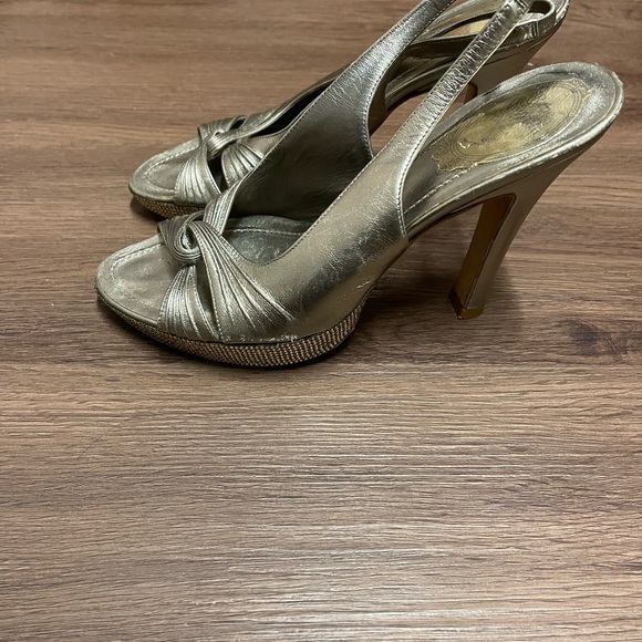 Rene Caovilla Slingback Platform Metallic Heels Sz 38.5 - Picture 3 of 6